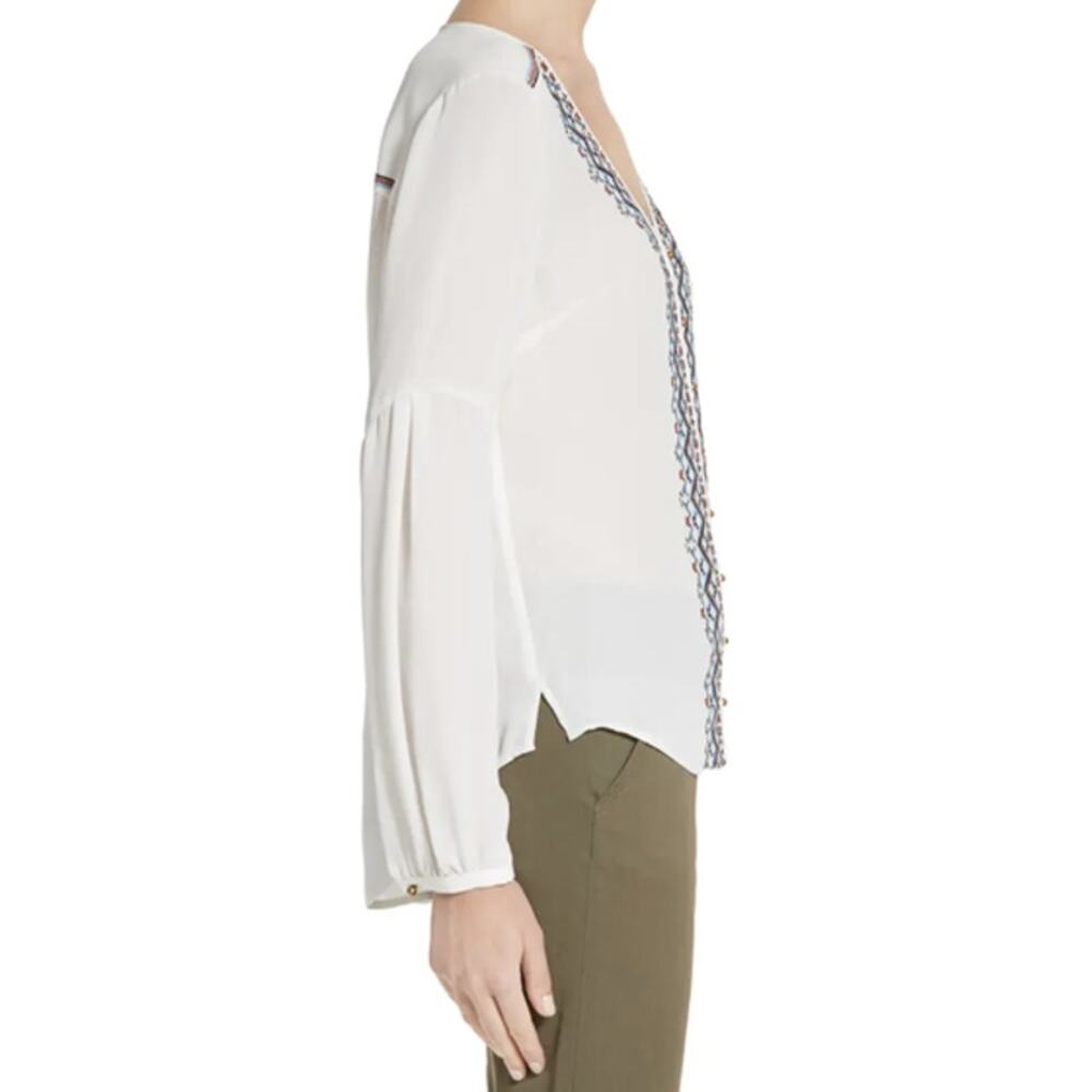 Veronica Beard Dream Long Sleeve Embroidered Silk Blouse Off White - Picture 2 of 12
